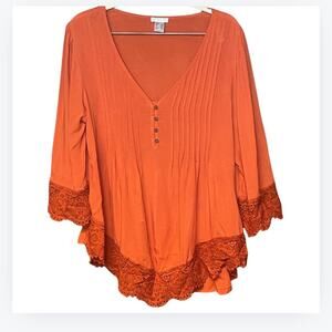 Venus top orange crocheted trim bohemian lightweight flowy comfortable size XL